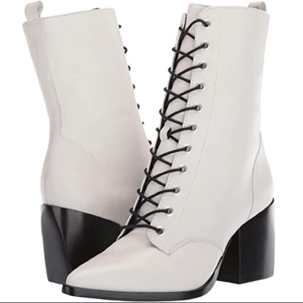 Schutz white leather Paige combat bootie pearl 7